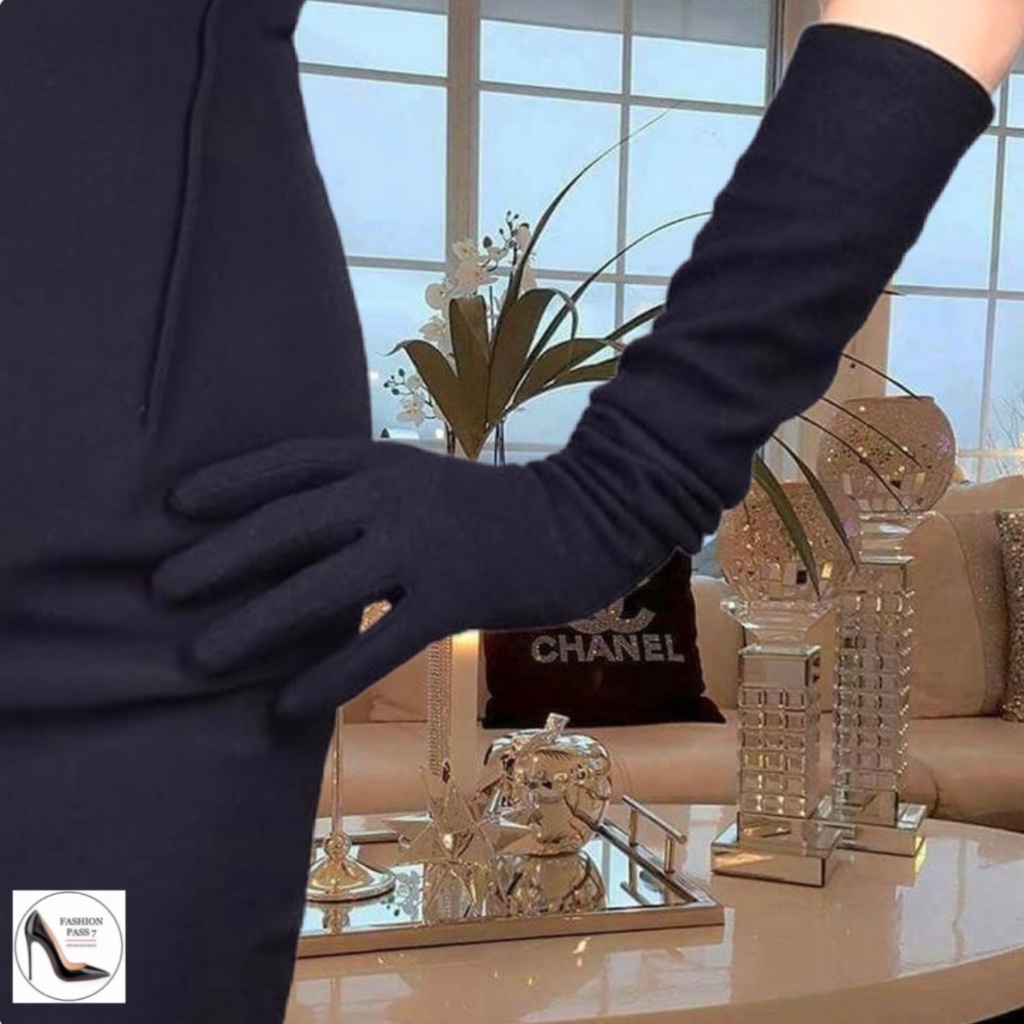 Long Cashmere Merino Wool Gloves Classical Black Opera Driving Winter Warm Glove